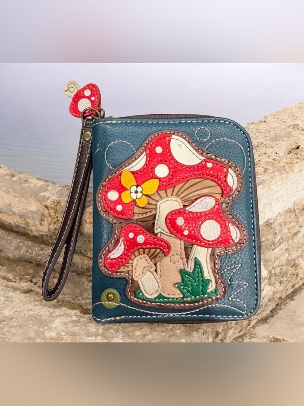 Chala Mushroom Applique Zipper Around Wristlet Wallet